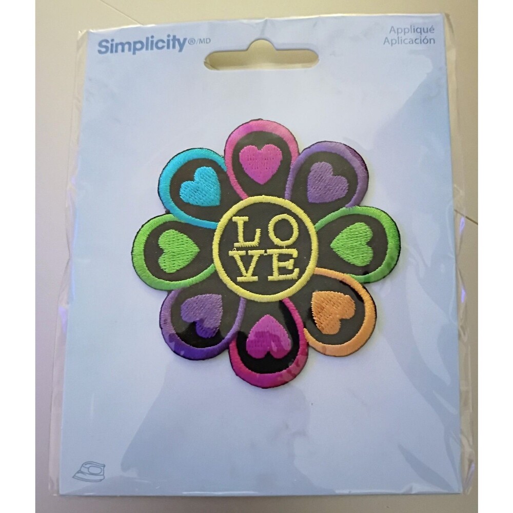 Simplicity LOVE Flower Rainbow Hearts Applique Iron-On Daisy Patch Peace Hippy